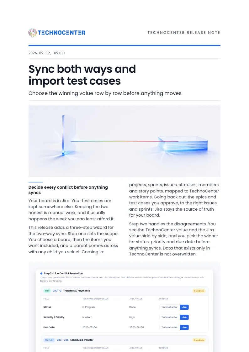 The printed release note, front page.